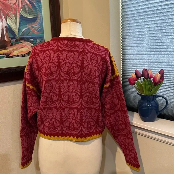 Oleana Pink Cardigan Sweater Jacket w/ Embroidered Ribbon -Norwegian Story - M